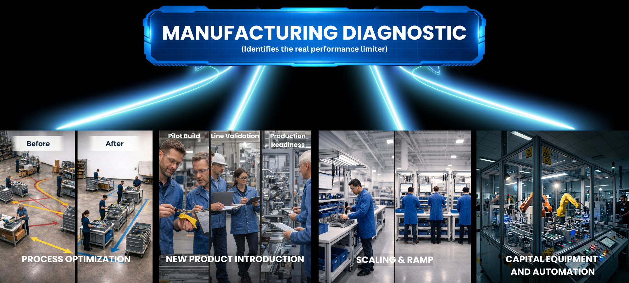 Before process changes, ramp decisions, or capital investment, the first step is identifying the real limiter inside the operation.  The diagnostic determines what is constraining performance, what should be addressed first, and which path of work makes sense.